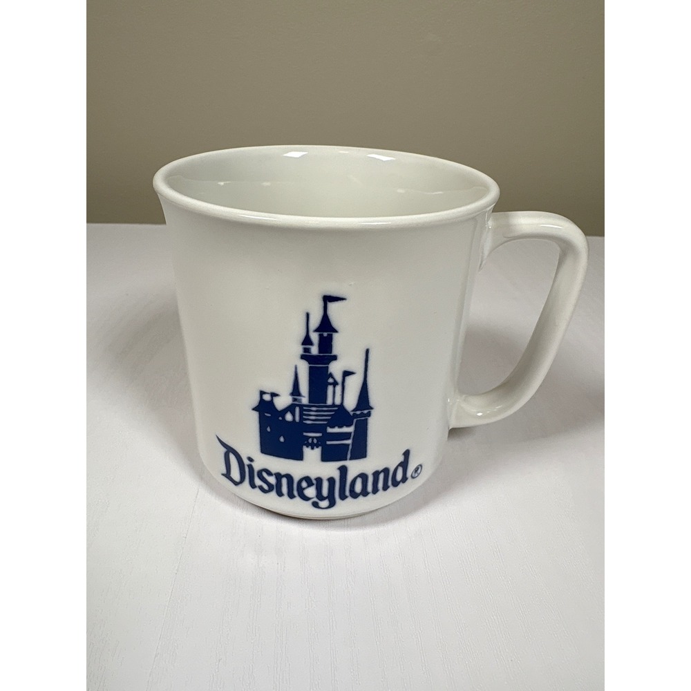 Vintage Disneyland Castle Coffee Mug White Navy Blue Ceramic Made‎ in Japan 3.5"
